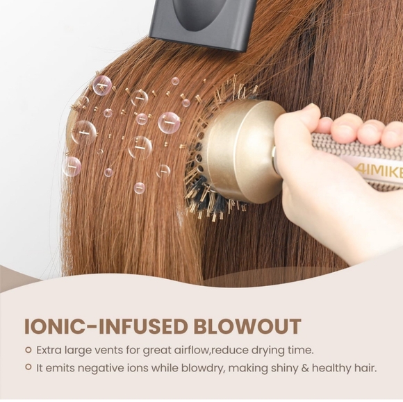 NIB RoseGold Round Barrel Nano Thermal & Ionic Boars Hair Brush & Hair Clips - Picture 5 of 5